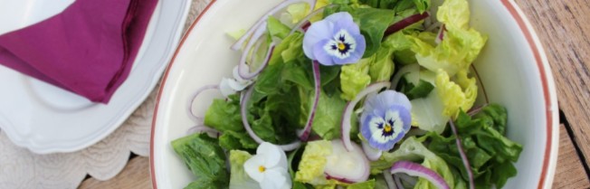 Grønn salat med blomster